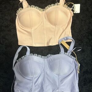 Elegant Women's Lace Trim Corset Top - Pink and Lavender